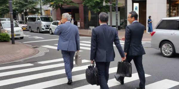 日本街头三个穿西装的上班族街拍